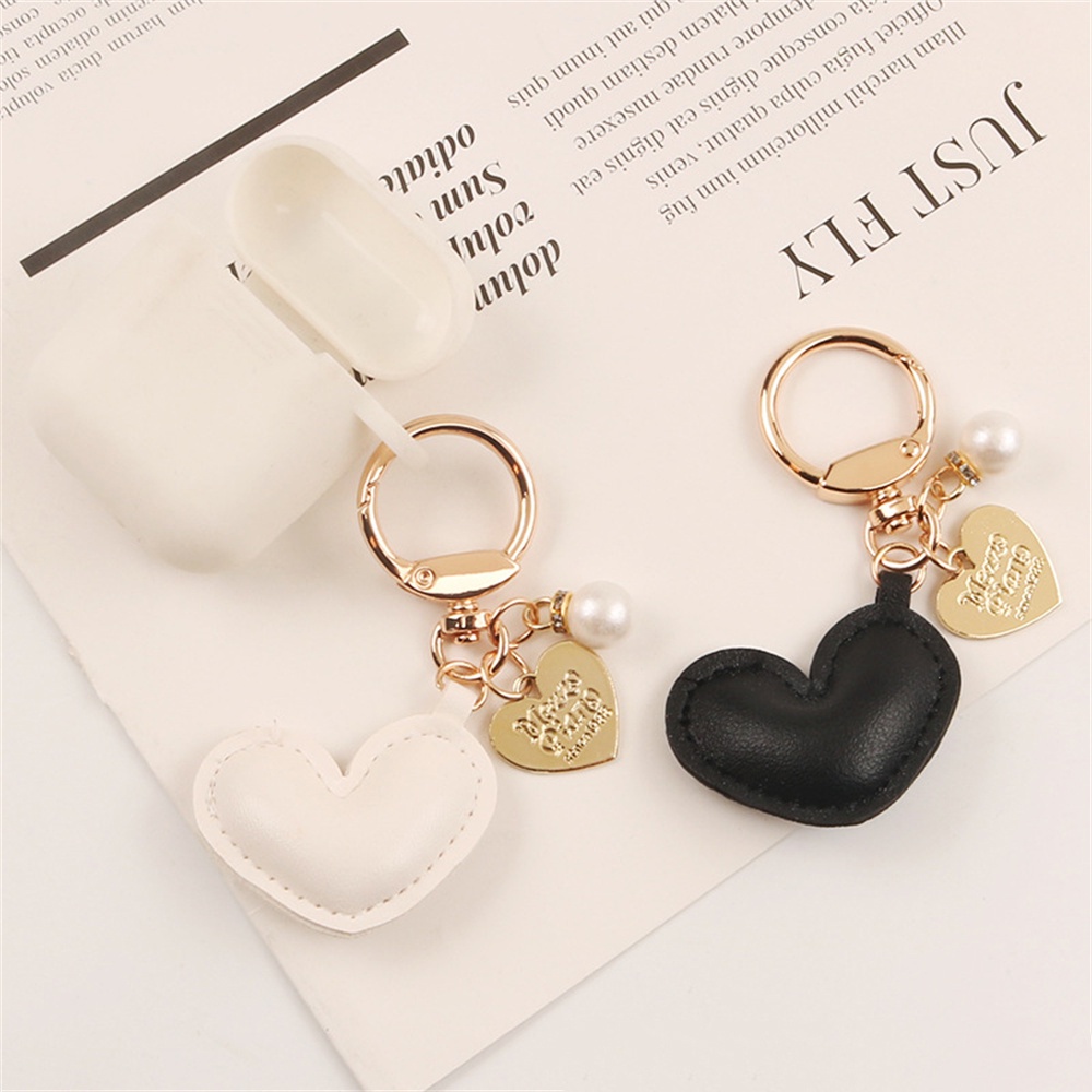 Móc Khóa Da pu Hình Trái Tim Đính Ngọc Trai Thời Trang Cho Nữ charms