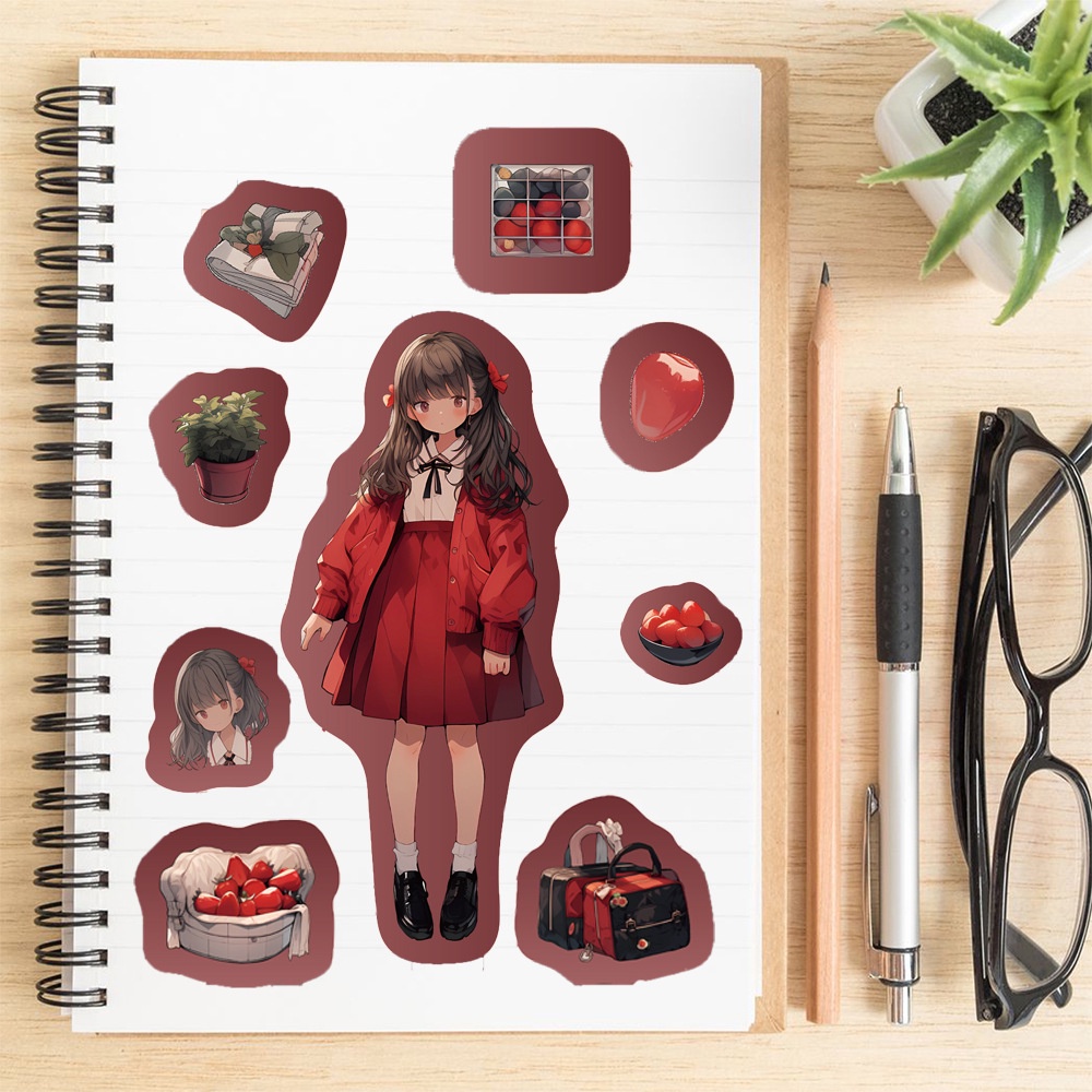 Bộ 8 Miếng Dán Trang Trí Mũ Bảo Hiểm Hình Cô Gái Hoạt Hình Dễ Thương