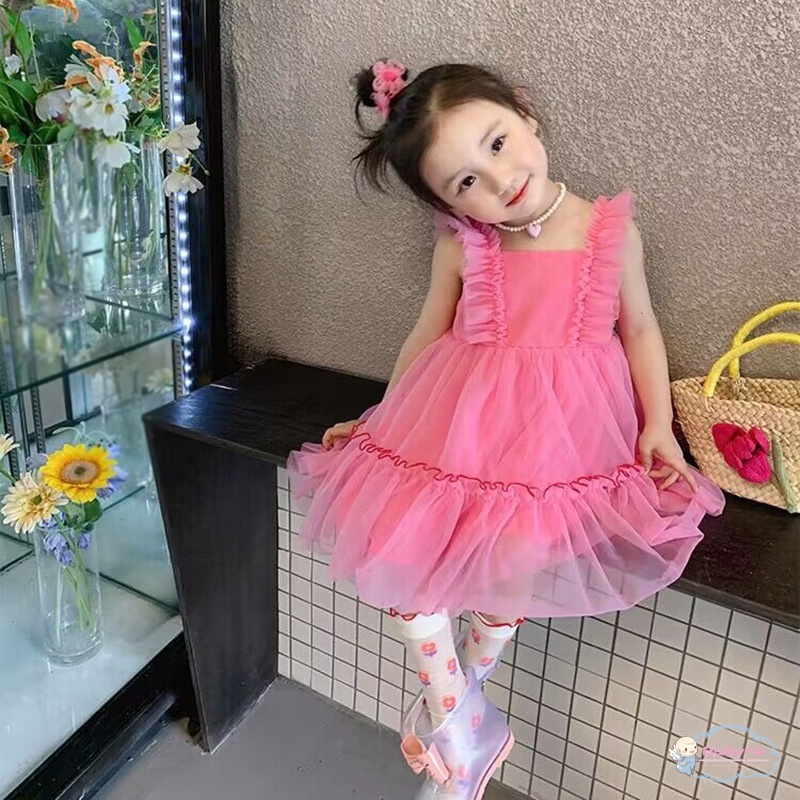 Đầm Công Chúa Bằng Vải Tuyn Màu Phấn Dễ Thương Thoải Mái Xinh Xắn Cho Bé Gái
