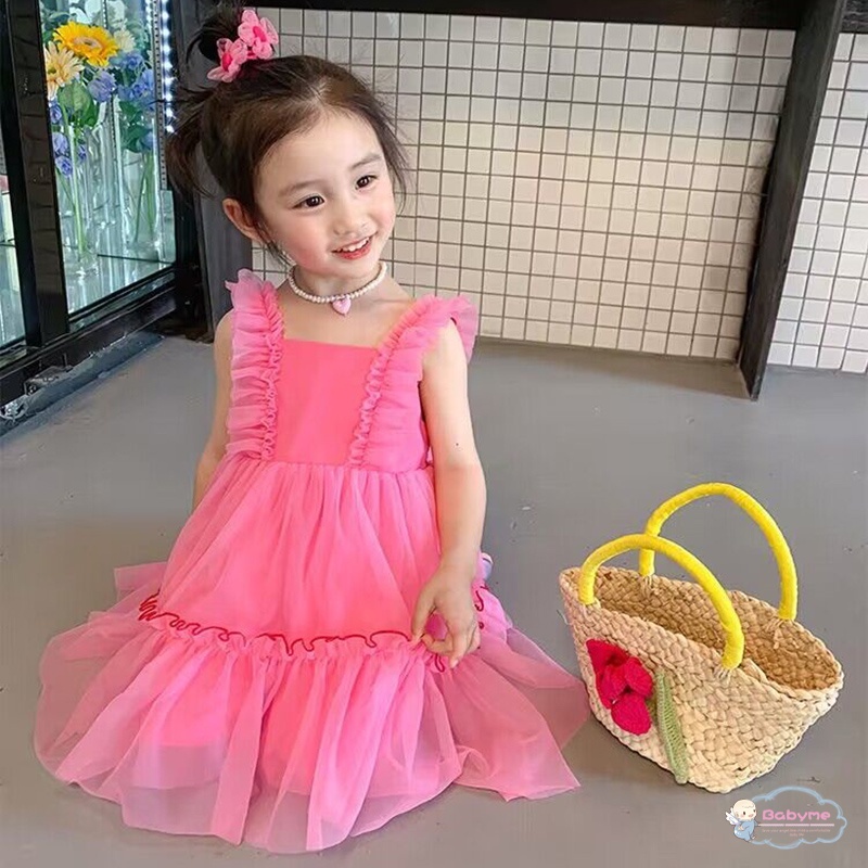 Đầm Công Chúa Bằng Vải Tuyn Màu Phấn Dễ Thương Thoải Mái Xinh Xắn Cho Bé Gái