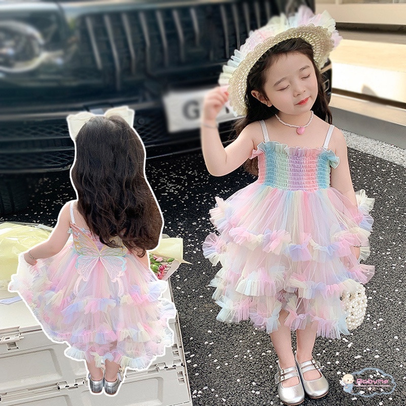 Baby girl Đầm Tầng Nhiều Màu Sắc Siêu Đẹp Đính Nơ Thoáng Khí Cho Bé Gái