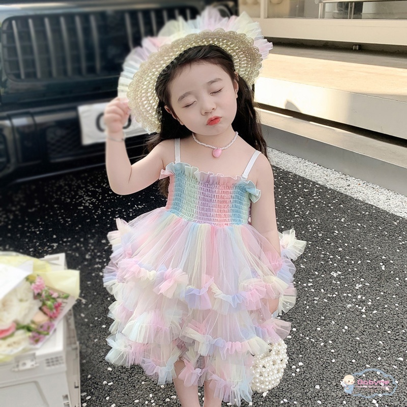 Baby girl Đầm Tầng Nhiều Màu Sắc Siêu Đẹp Đính Nơ Thoáng Khí Cho Bé Gái