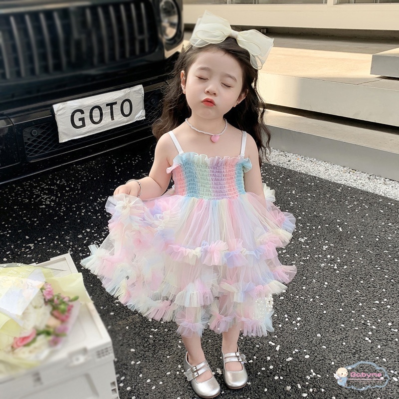 Baby girl Đầm Tầng Nhiều Màu Sắc Siêu Đẹp Đính Nơ Thoáng Khí Cho Bé Gái