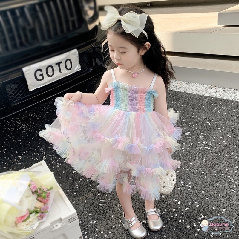 Baby girl Đầm Tầng Nhiều Màu Sắc Siêu Đẹp Đính Nơ Thoáng Khí Cho Bé Gái