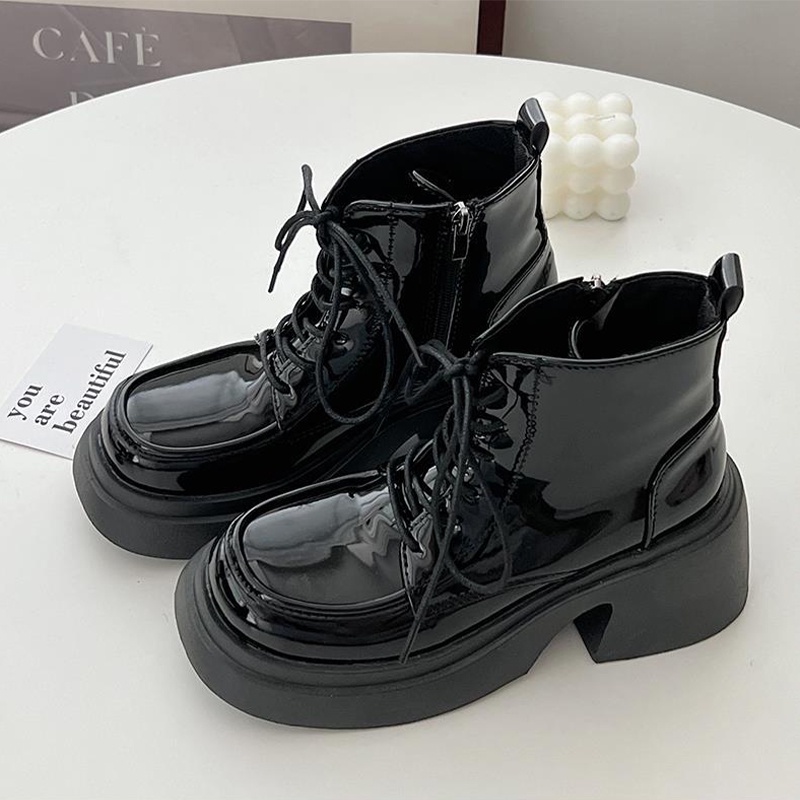 Đen Bốt martin Cao Gót Thắt Dây Phong Cách vintage Thời Trang