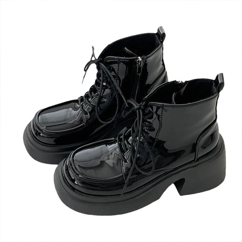 Đen Bốt martin Cao Gót Thắt Dây Phong Cách vintage Thời Trang