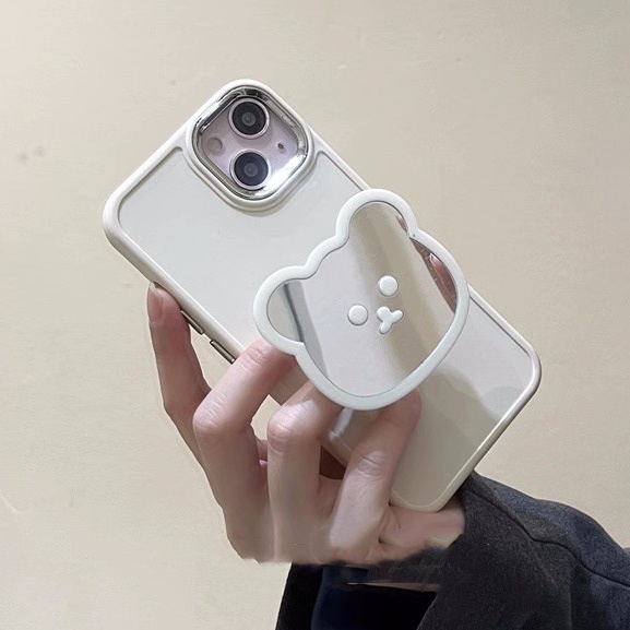 Ốp Điện Thoại Mềm Mạ Khung Kim Loại Chống Sốc Có Giá Đỡ Hình Đầu Gấu Cho iphone 15 Pro Max  14 pro max 13 12 11 pro max xr ix