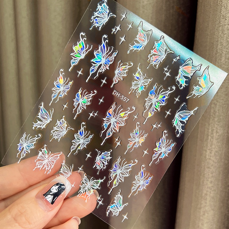 Sticker Nail 3D | Bướm Trắng Đen Hologram Mới 2023 | Trang Trí Móng Tay DH-557