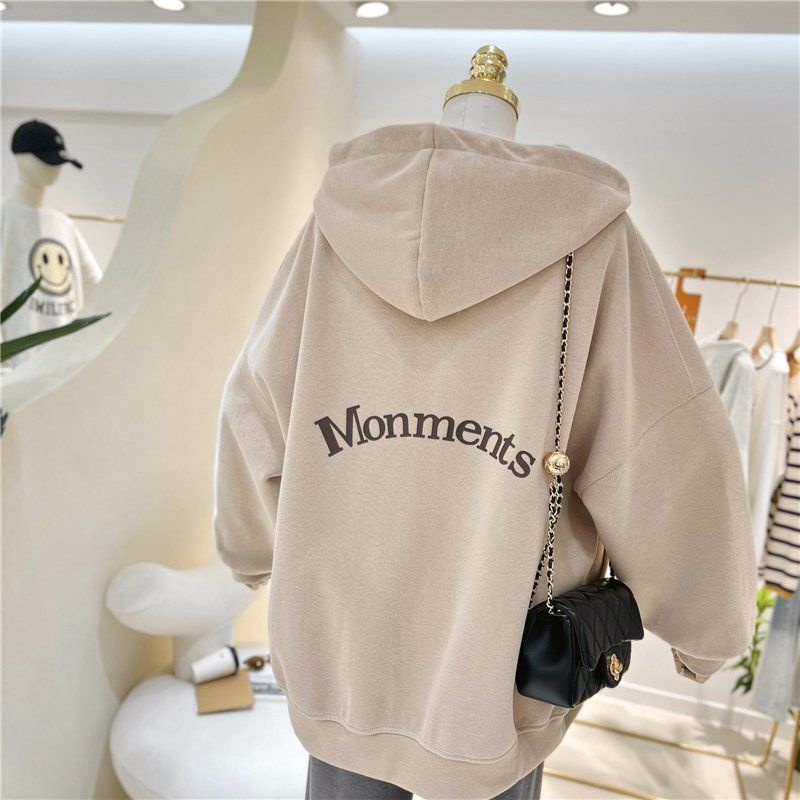 Áo Khoác Khóa Kéo Có Mũ Trùm Dáng Rộng Thời Trang Mùa Xuân Thu Hàn Quốc