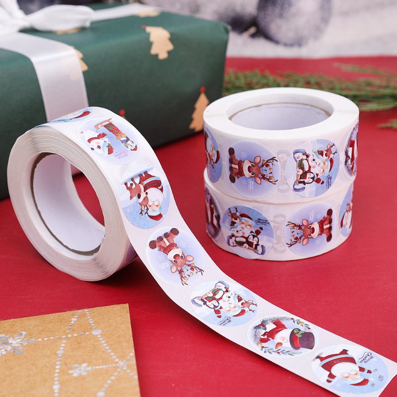 Set 500 Nhãn Dán Giấy Tròn In Họa Tiết Hoạt Hình Giáng Sinh Trang Trí Đóng Gói Quà
