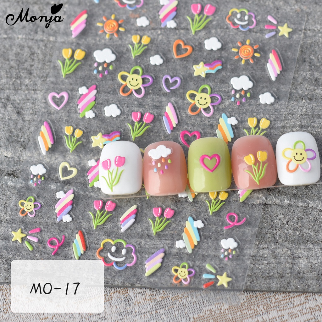 Monja Set 6 Nhãn Dán Móng Tay Tự Dính Họa Tiết Hoa Lá Thỏ Trắng 5d Dễ Thương Dùng Trang Trí Móng Nghệ Thuật diy
