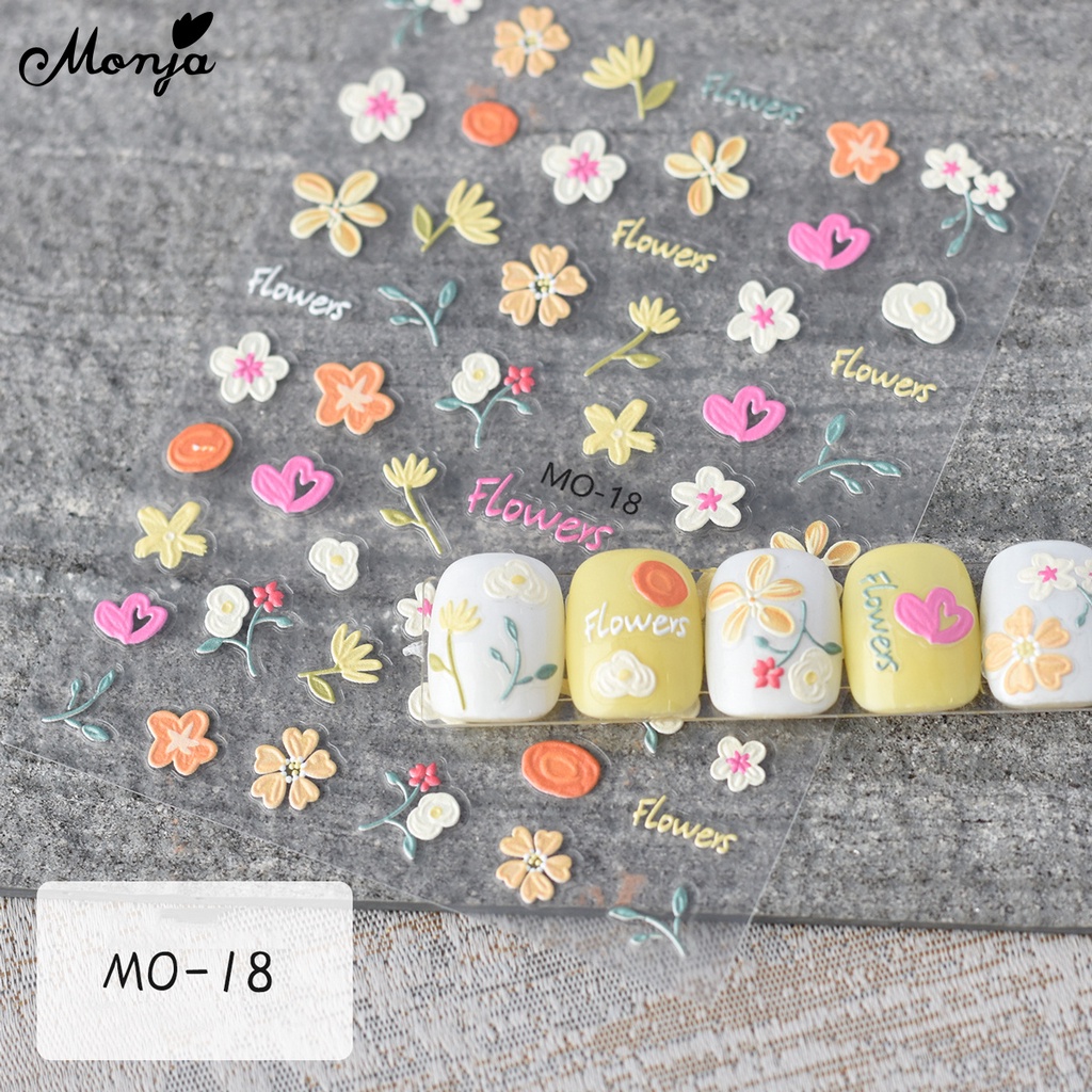 Monja Set 6 Nhãn Dán Móng Tay Tự Dính Họa Tiết Hoa Lá Thỏ Trắng 5d Dễ Thương Dùng Trang Trí Móng Nghệ Thuật diy