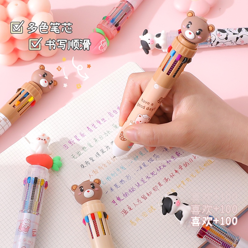 Dễ Thương Bút Bi Bấm Nhiều Màu Đa Năng Họa Tiết Hoạt Hình Cho Nữ