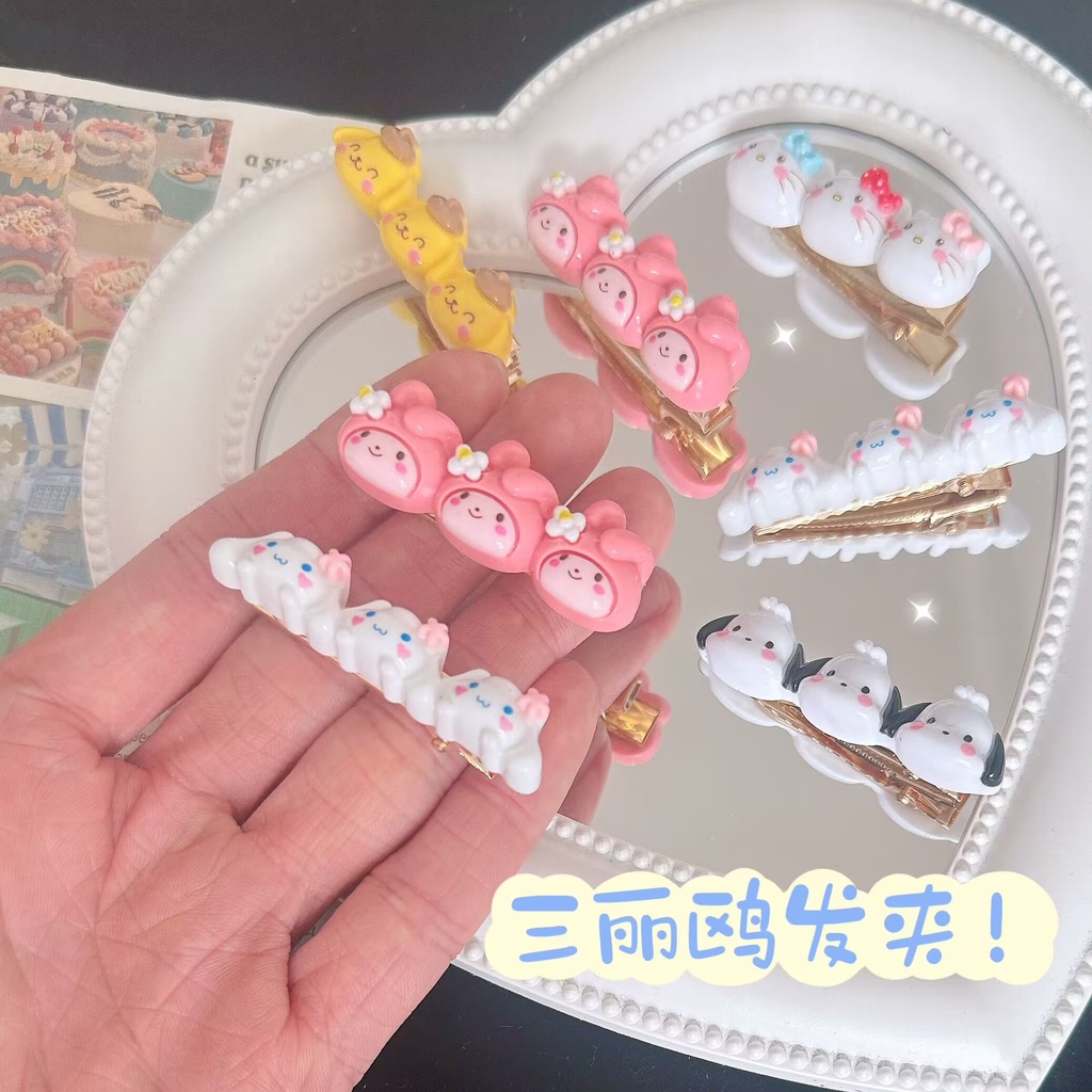 SANRIO Dễ Thương Kuromi Giai Điệu Cinnamoroll Tóc 3D Đầu Kẹp Tóc Cô Gái Ngọt Ngào Phụ Kiện Tóc Kẹp Tóc -top3C01