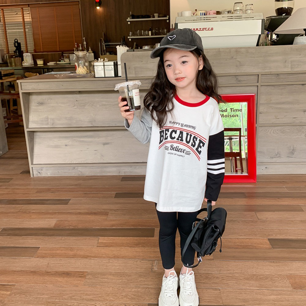 Áo Thun Tay Dài In Chữ Thời Trang Dành Cho Bé Gái