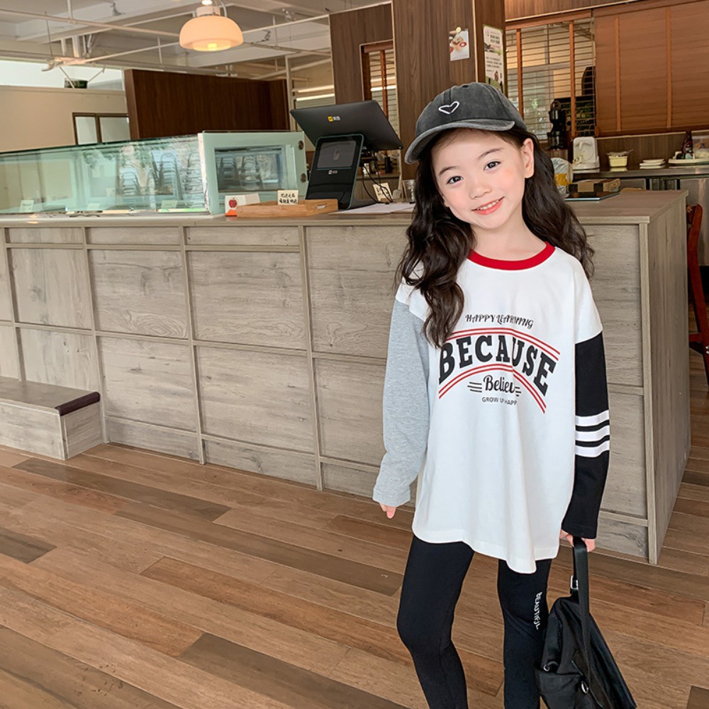 Áo Thun Tay Dài In Chữ Thời Trang Dành Cho Bé Gái