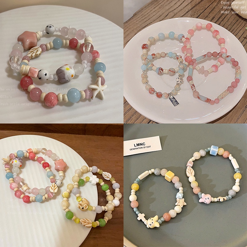 Vòng Tay Chuỗi Hạt Ngọc Trai Co Giãn Mặt Hình Trái Tim Nhiều Màu Sắc Cho Nữ