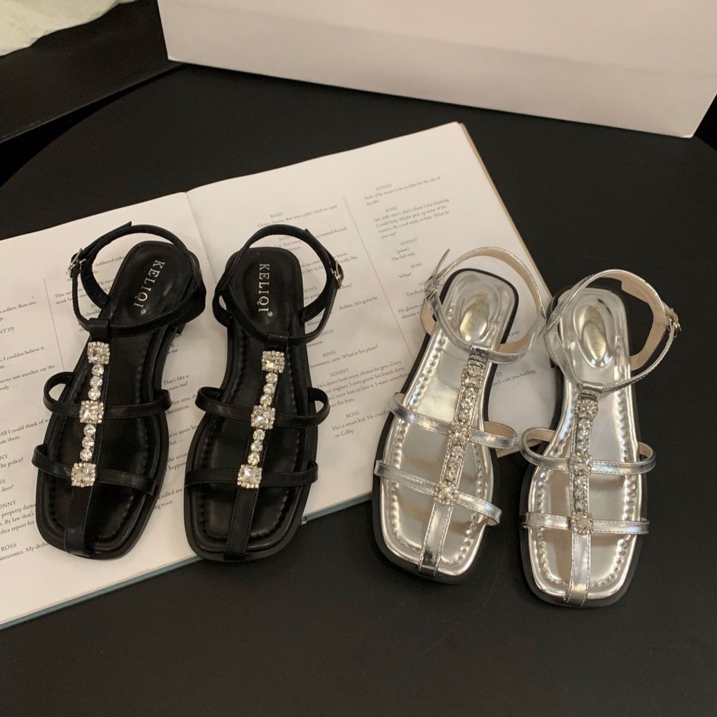 Giày Sandal Đế Mềm Đính Đá Thời Trang Mùa Hè Pháp 2023