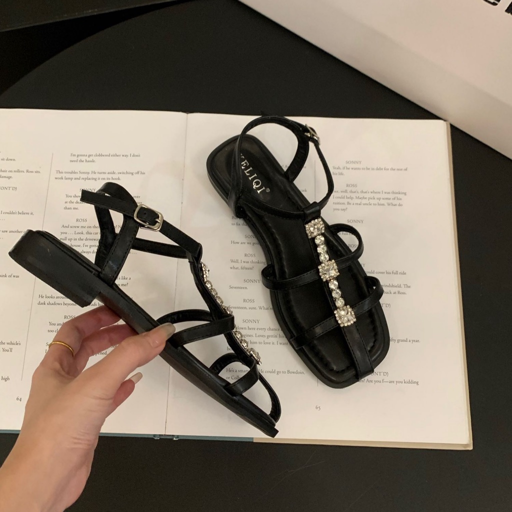 Giày Sandal Đế Mềm Đính Đá Thời Trang Mùa Hè Pháp 2023