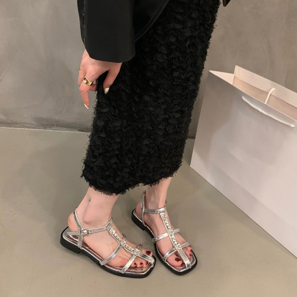 Giày Sandal Đế Mềm Đính Đá Thời Trang Mùa Hè Pháp 2023