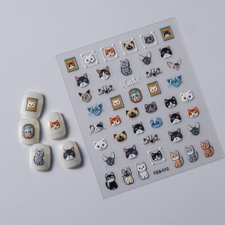 Sticker nail 5d lụa nổi | bé mèo | hình dán móng tay feb-512