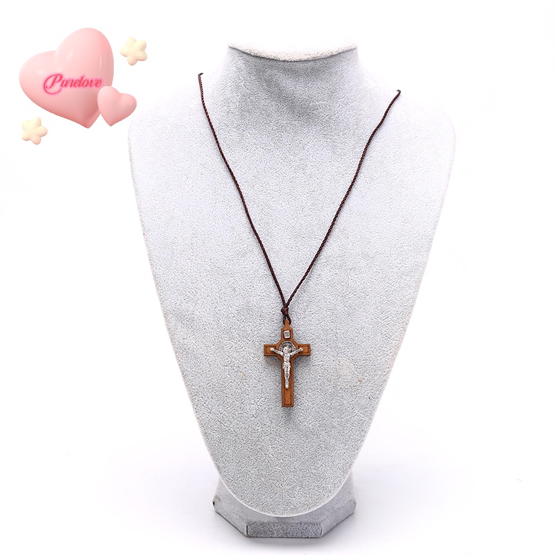 Vòng cổ QrhYK mặt gỗ hình thánh giá phong cách retro mới