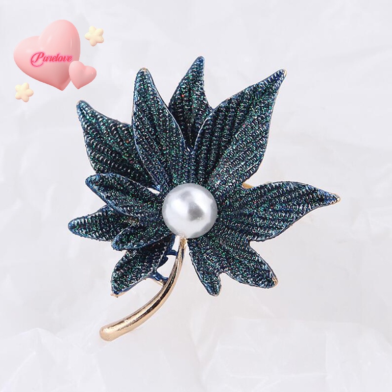 Ghim Cài Áo Hai Lớp Hình Lá Phong Đính Ngọc Trai Thời Trang Mới