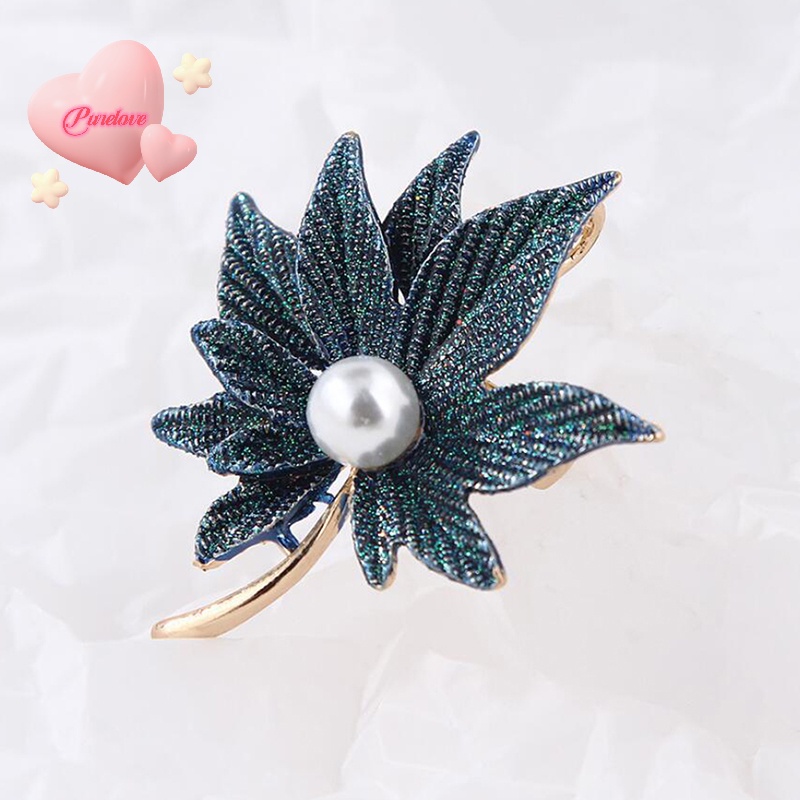 Ghim Cài Áo Hai Lớp Hình Lá Phong Đính Ngọc Trai Thời Trang Mới