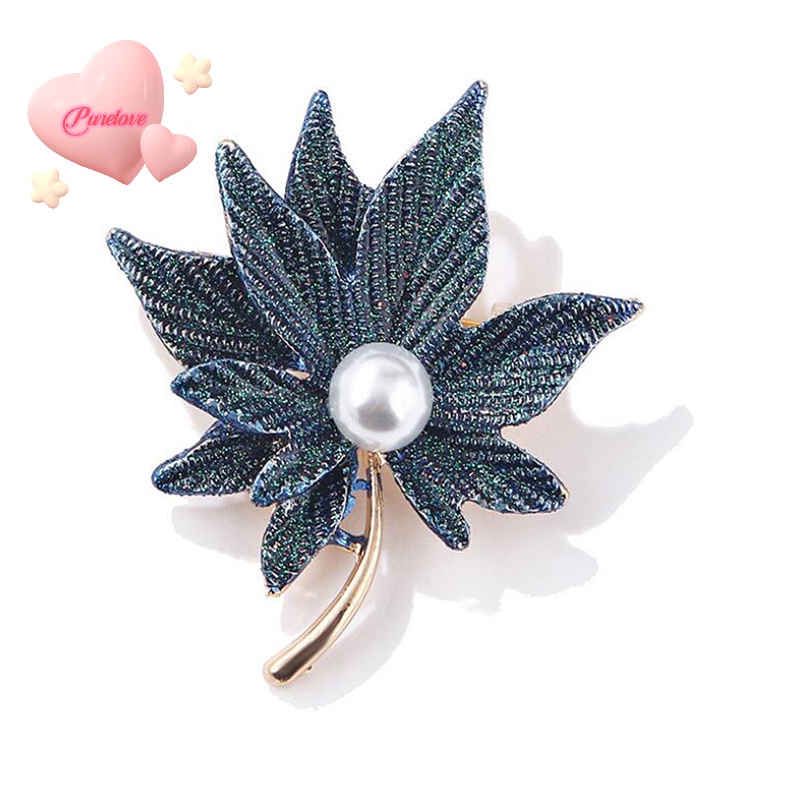 Ghim Cài Áo Hai Lớp Hình Lá Phong Đính Ngọc Trai Thời Trang Mới