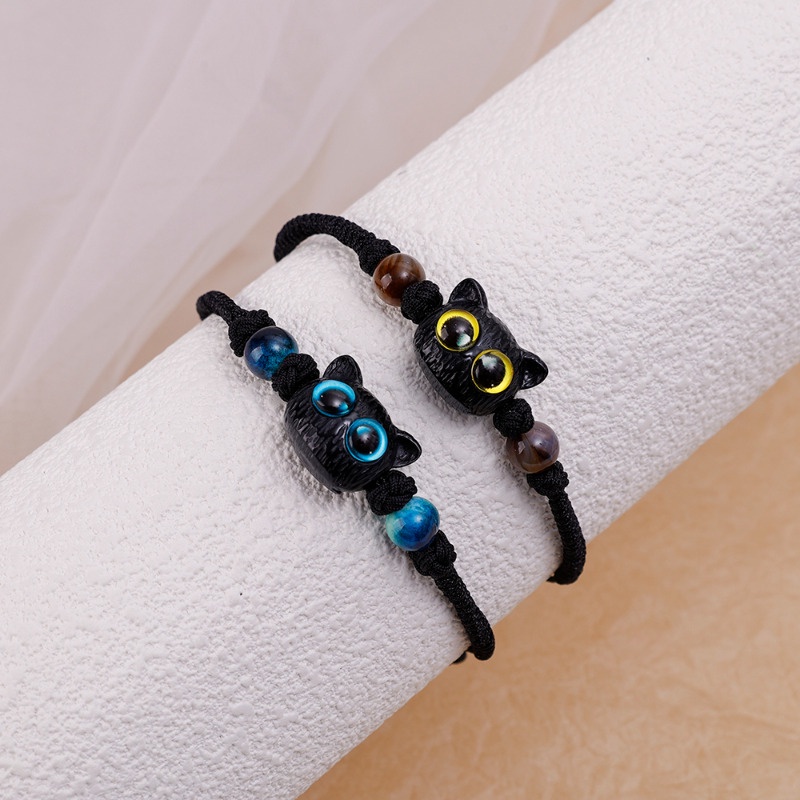 Vòng Tay Dây Bện Thủ Công Mặt Hình Mèo Nhỏ Màu Đen Sáng Tạo Cho Cặp Đôi / Phụ Kiện Trang Sức Nam / Nữ