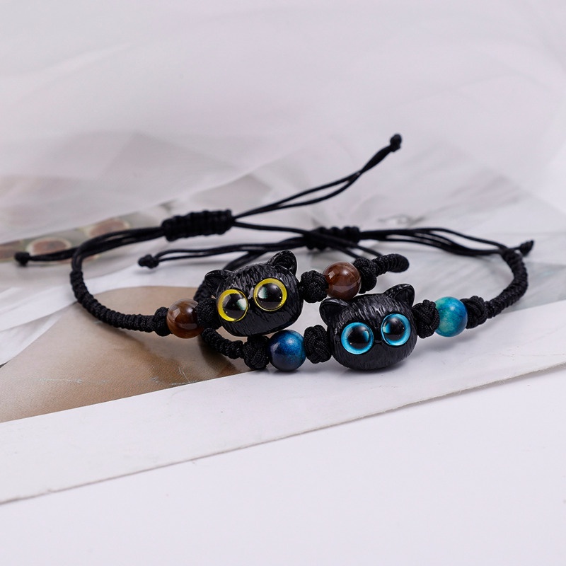 Vòng Tay Dây Bện Thủ Công Mặt Hình Mèo Nhỏ Màu Đen Sáng Tạo Cho Cặp Đôi / Phụ Kiện Trang Sức Nam / Nữ