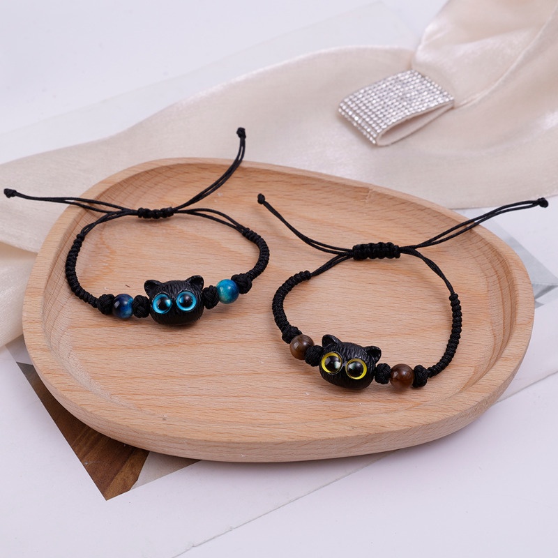 Vòng Tay Dây Bện Thủ Công Mặt Hình Mèo Nhỏ Màu Đen Sáng Tạo Cho Cặp Đôi / Phụ Kiện Trang Sức Nam / Nữ