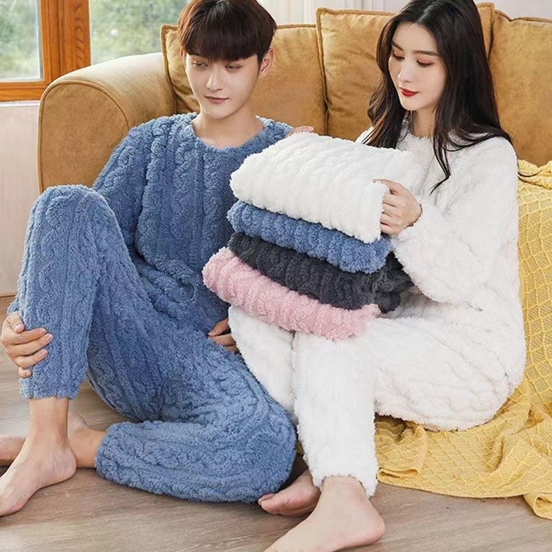 Bộ Đồ Ngủ Mặc Nhà Vải Len cotton Ấm Áp Màu Sắc Xinh Xắn Cho Nữ