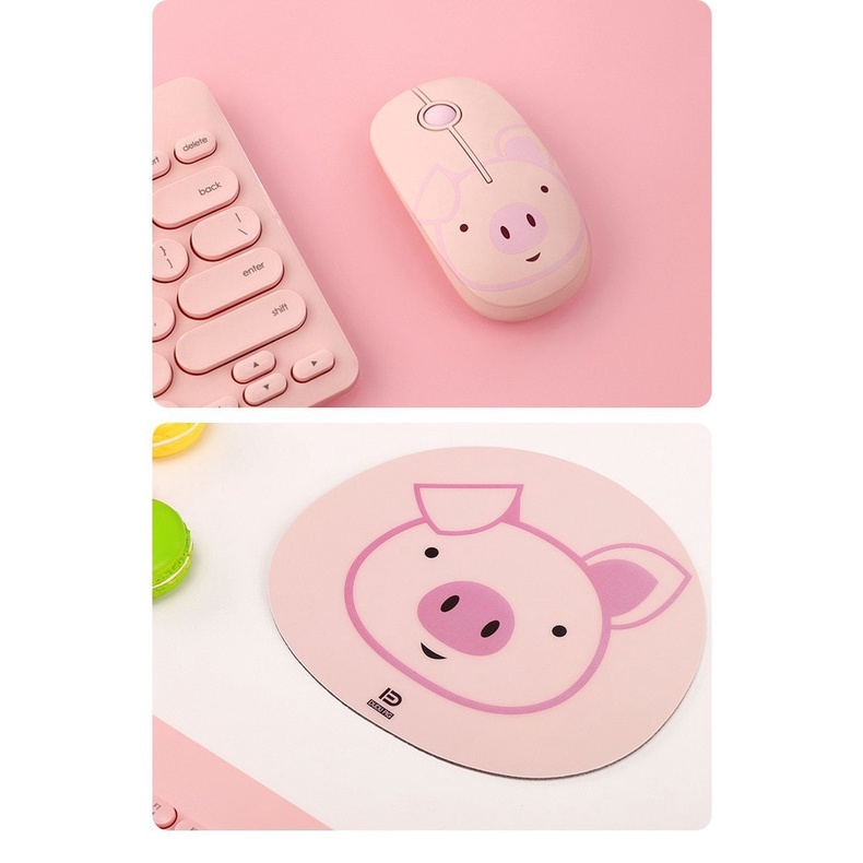 Bộ Bàn Phím Và Chuột Không Dây 2.4ghz mini Hình Heo Hồng Dễ Thương Kèm Đầu Nhận usb Cho ipad laptop android tablet pc notebook