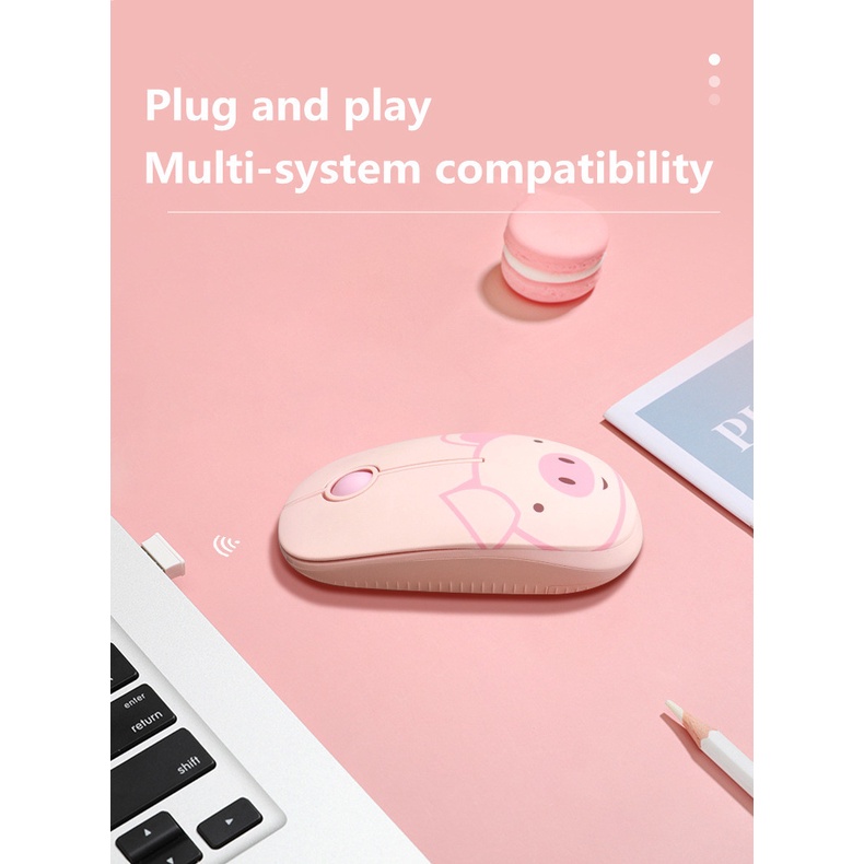 Bộ Bàn Phím Và Chuột Không Dây 2.4ghz mini Hình Heo Hồng Dễ Thương Kèm Đầu Nhận usb Cho ipad laptop android tablet pc notebook