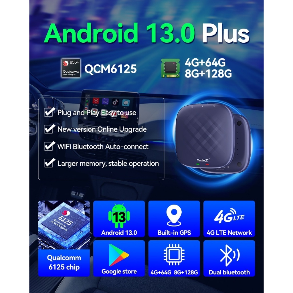Android box cho ô tô, Android 13, chip Snapdragon 8 nhân (Tặng Vietmap S2 bản quyền)