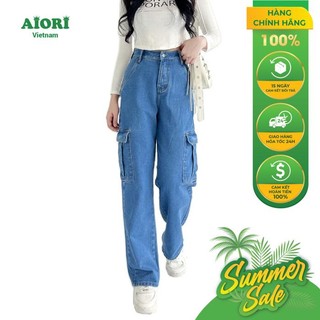 Quần jean nữ aiori ống suông rộng túi hộp thời trang mã a009
