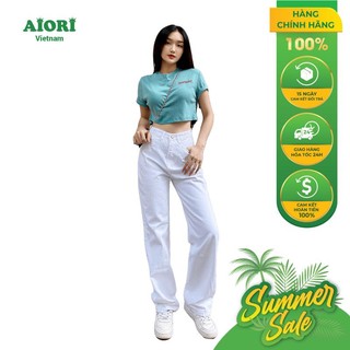 Quần Jean Nữ AIORI Ống Suông Rộng Lưng Cao Trơn Màu Trắng Mềm Mịn_A001_T