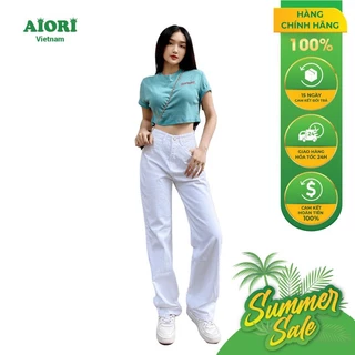 Quần Jean Nữ AIORI Ống Suông Rộng Lưng Cao Trơn Màu Trắng Mềm Mịn_A001_T