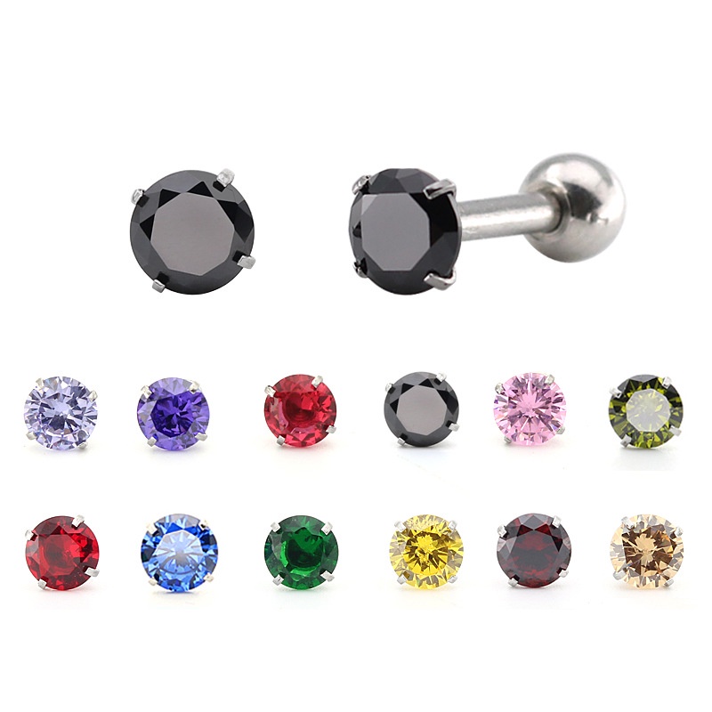 1 Bông Tai Thép Titan Không Gỉ Đính Đá zircon 1mm Cho Nữ sx