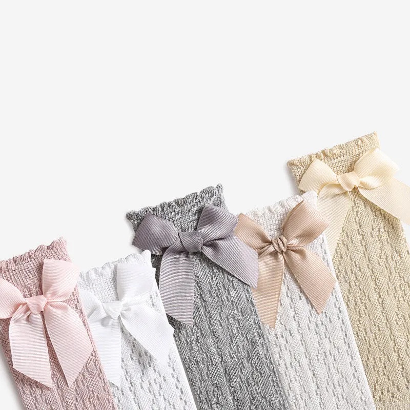 Dễ Thương Đôi Vớ Dài Qua Gối Vải cotton Phối Lưới Thoáng Khí Đính Nơ Đáng Yêu Cho Bé Gái YR