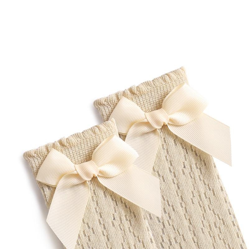 Dễ Thương Đôi Vớ Dài Qua Gối Vải cotton Phối Lưới Thoáng Khí Đính Nơ Đáng Yêu Cho Bé Gái YR