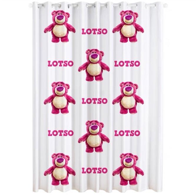 Rèm Khoen Lỗ, Khoen Ri đô, Rèm Dán Mẫu GẤU LOTSO TRẮNG Trang Trí Cửa Chống Nắng