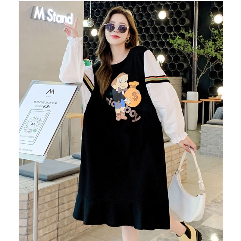 YHTN váy bầu tay dài bigsize set đầm bầu sơ mi Thời trang xinh dễ thương váy xuông bầu