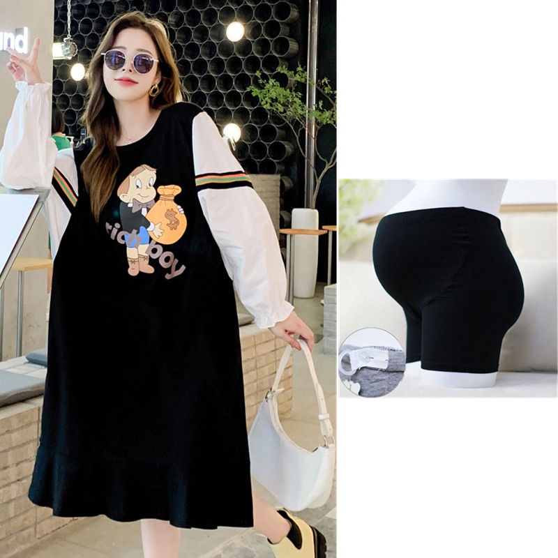 YHTN váy bầu tay dài bigsize set đầm bầu sơ mi Thời trang xinh dễ thương váy xuông bầu