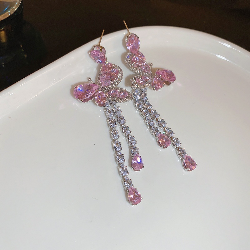 Bông Tai Mạ Bạc 925 Hình Bướm Đính Đá zircon Sang Trọng Thời Trang