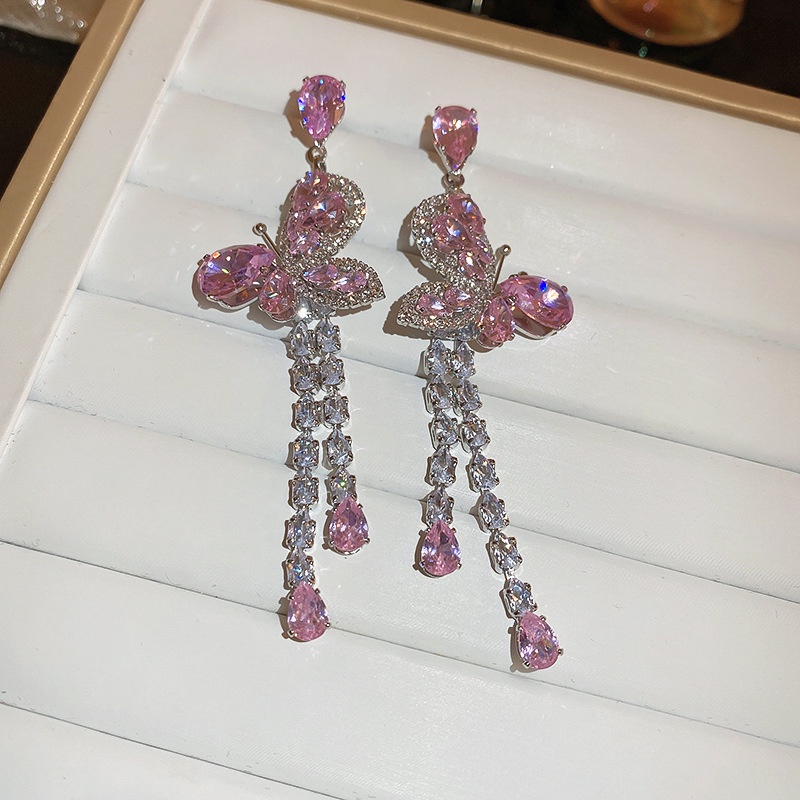 Bông Tai Mạ Bạc 925 Hình Bướm Đính Đá zircon Sang Trọng Thời Trang