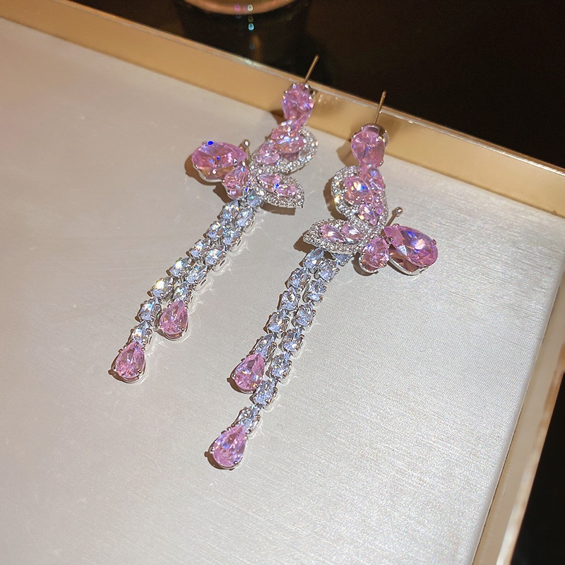 Bông Tai Mạ Bạc 925 Hình Bướm Đính Đá zircon Sang Trọng Thời Trang