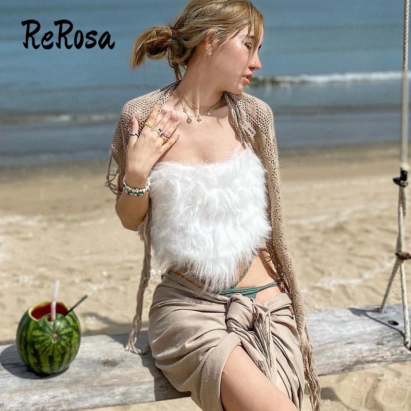 Rerosa Áo Hai Dây Màu Trơn Cắt Thấp Thời Trang Đường Phố 2023 Cho Nữ