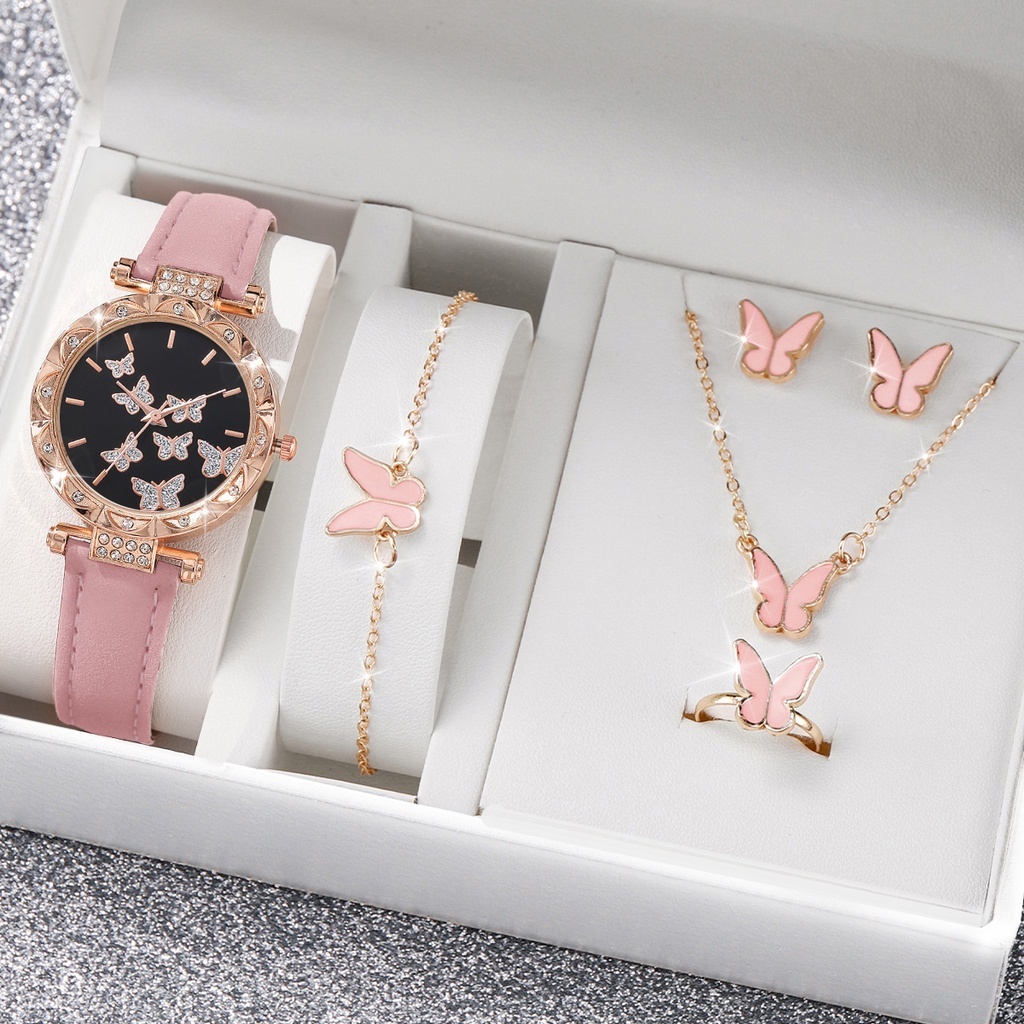 Thời Trang Đồng Hồ quartz Nữ Dây Da Mặt Bươm Bướm